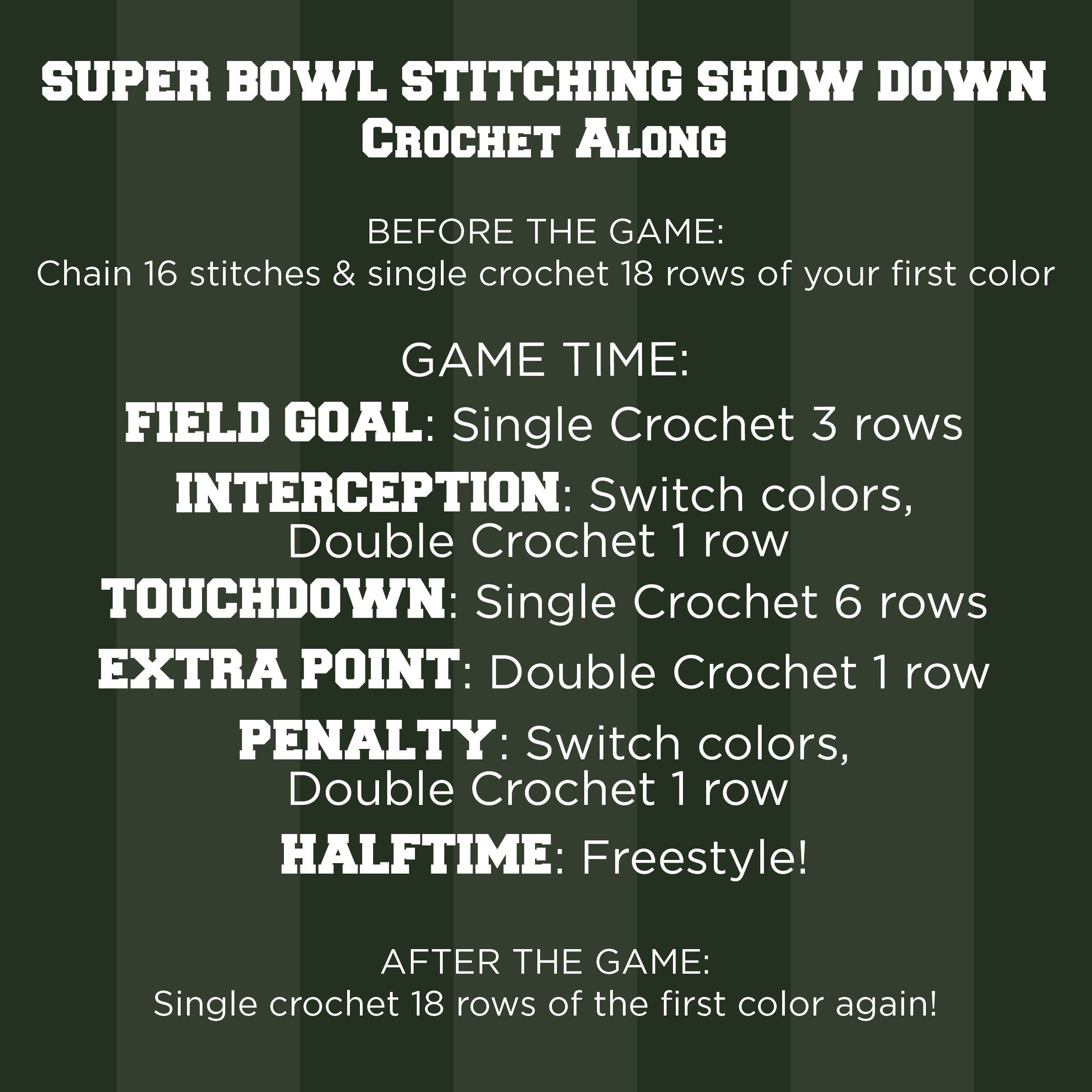 Super Bowl Stitching Show Down Crochet Along