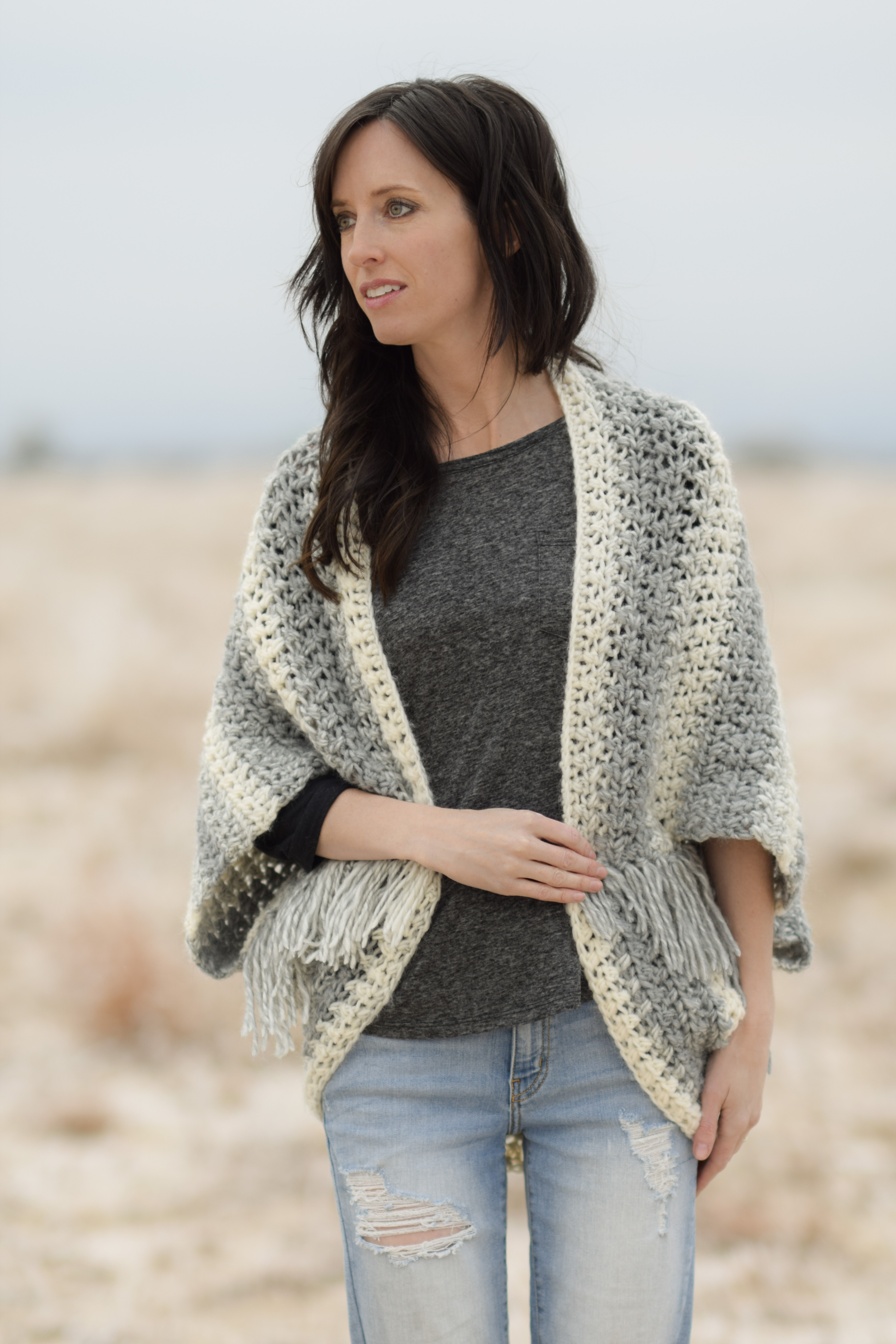 Light Frost Easy Blanket Sweater Crochet Kit