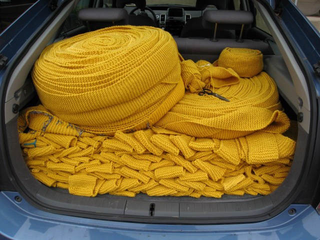 Knitted Mile in the car trunk