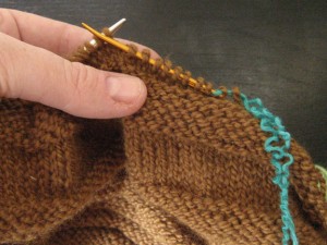 transfer the stitches onto scrap yarn step 2