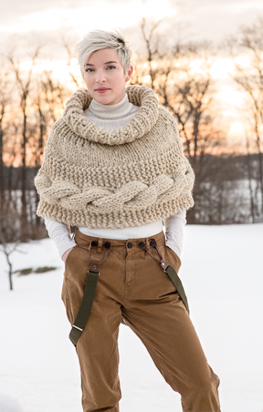 Chunky Cowl Poncho with Cable Detail