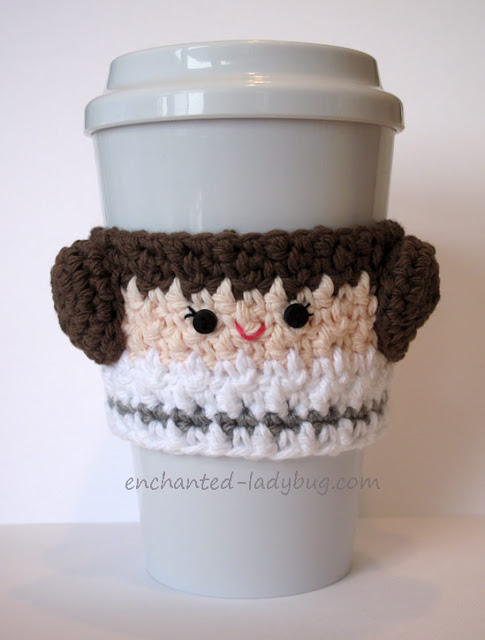 Crochet Princess Leia Coffee Cup Cozy by Enchanted Ladybug