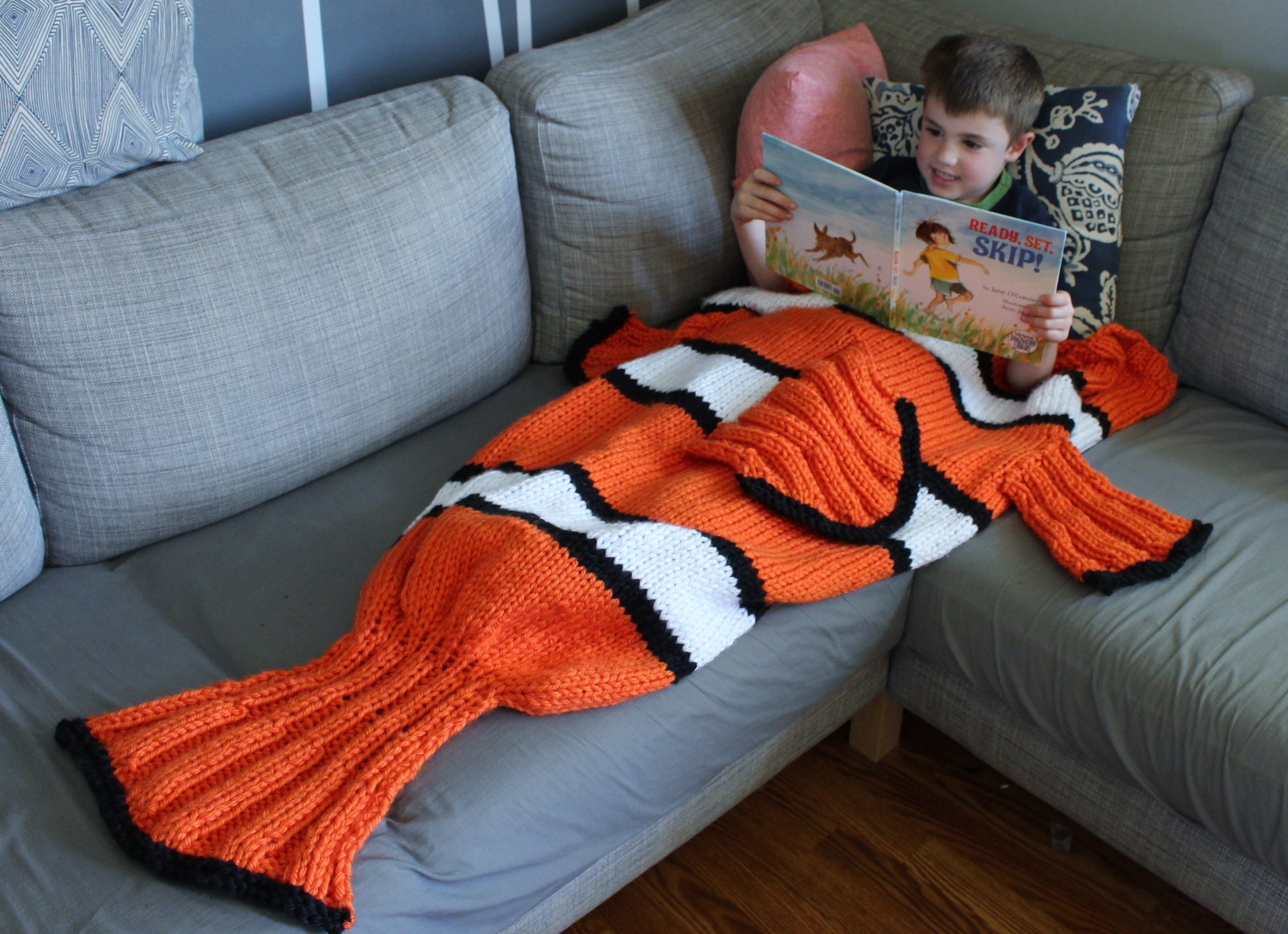 Orange Fish Blanket Knit Kit