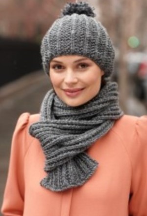 Quite the Pair Hat and Scarf Set, free knitting pattern by Lion Brand