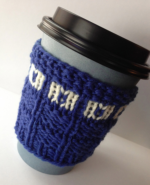 Tardis Inspired Cup Cozy Knit