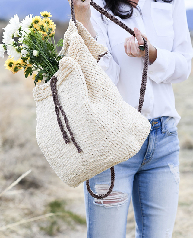 Straw Knit Backpack from front