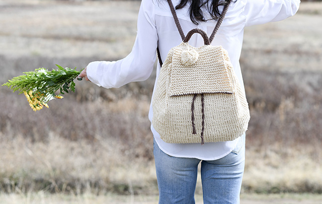 Straw Knit Backpack from back